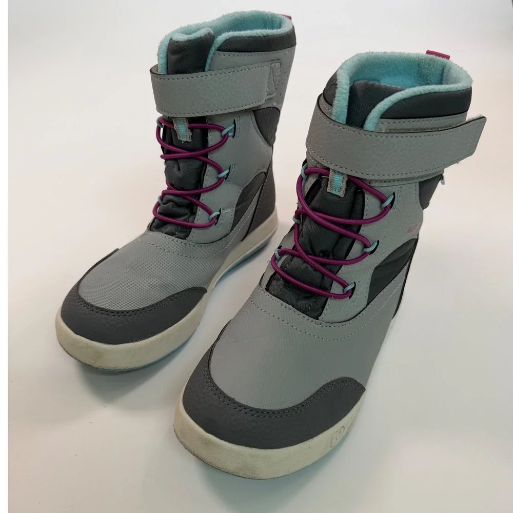 Merrell Waterproof Snow Boots Girls Grey Purple Insulated Winter Shoes Size 2